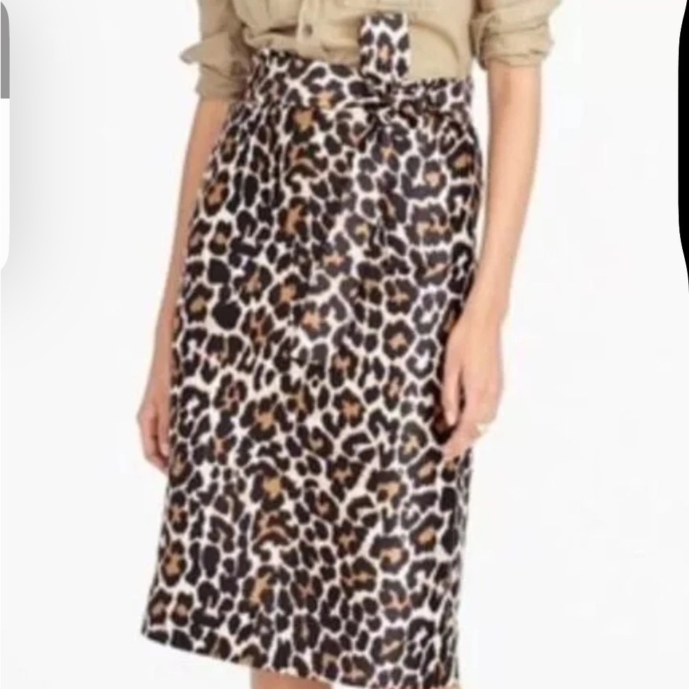 J. Crew Women’s Skirt High Waste Leopard Print Black Brown Satin Lined Sz 0‌